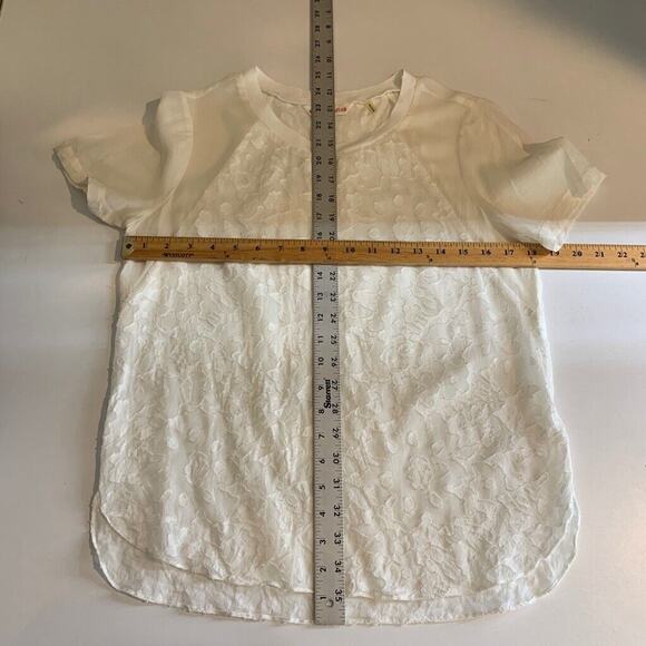 Rebecca Taylor Top Womens S Small Ivory Short Sleeve Semi Sheer Textured Blouse - Picture 8 of 12